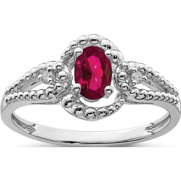 Sterling Silver Rhodium-Plated Created Ruby & Diam. Ring (Size 10) Made In India qbr16jul-10