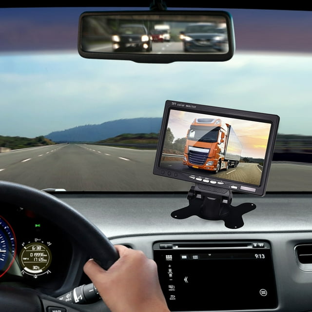 Moniteur LCD HD de Voiture 7 Pouces / Écran Universel pour Véhicule Résolution 800x480 / Double Entrée Vidéo / 9-35V / Support de Tension Grand / Vision Multi-Angle / Installation Facile / pour Voiture Camion Bus