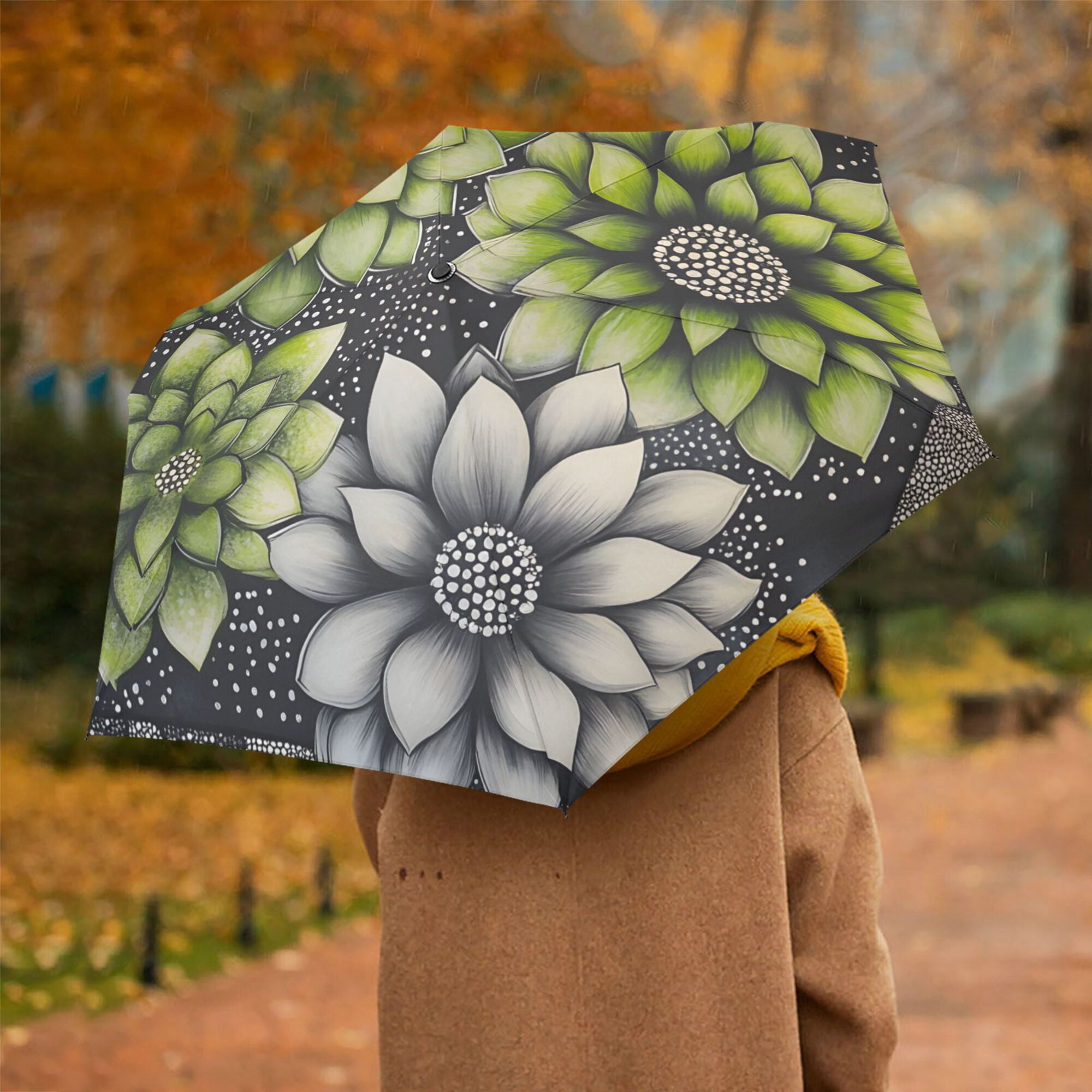 FORMRS Travel Umbrella Folding Auto Open Close Windproof Rain UV Protection, Gray Floral