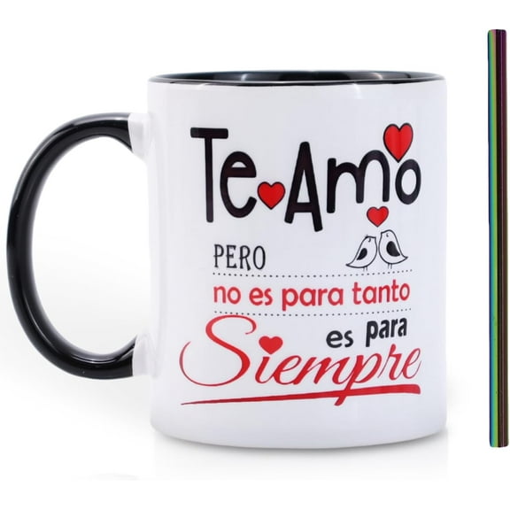 Te Amo Spanish Love Message Ceramic Coffee Mug, White with Black Handle, 11 Ounces, Double-Sided Print, Microwave Safe, Modern Design for Hot Beverages