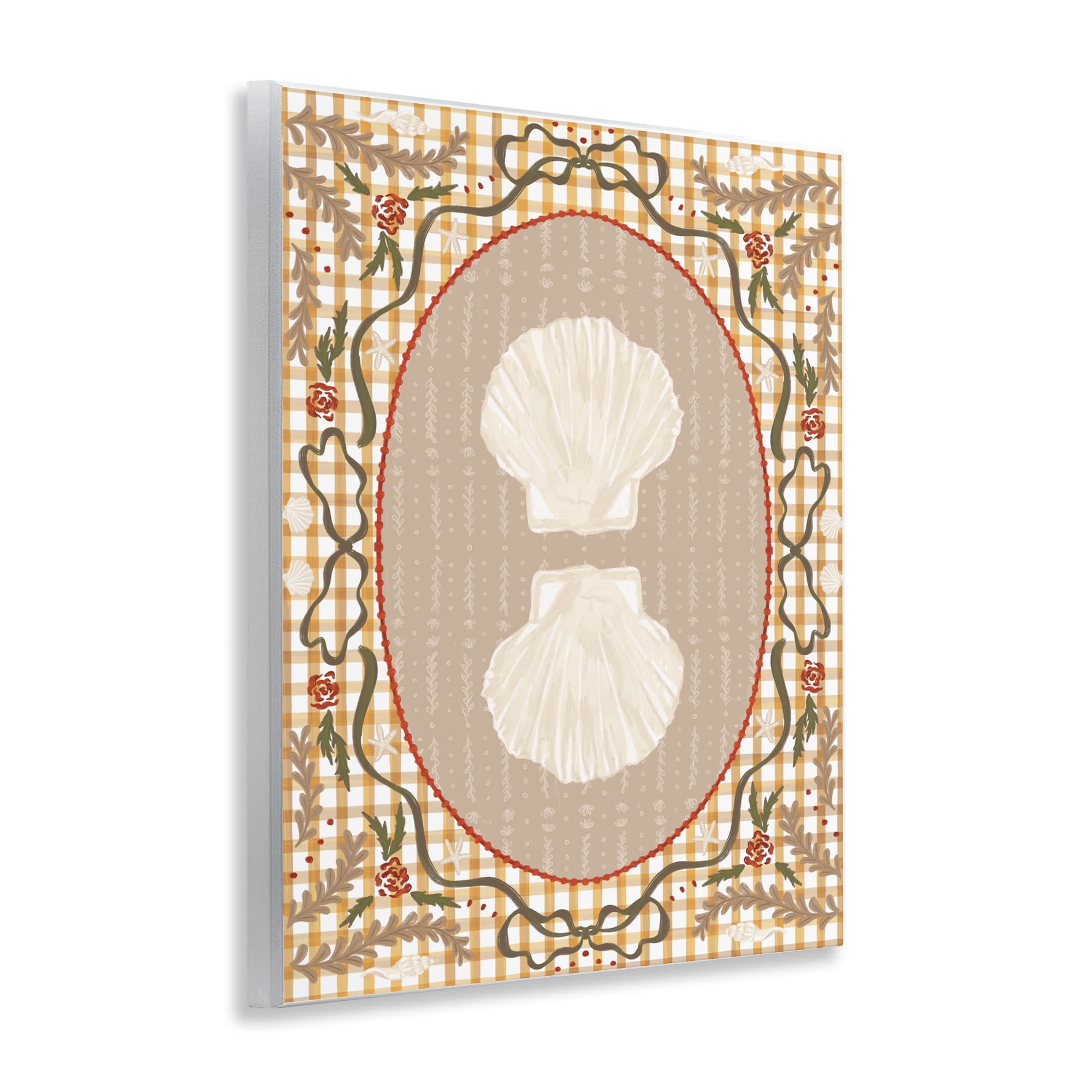 Stupell Industries Vintage Shells on Gingham Wall Plaque Art, design by Vero Illustrates