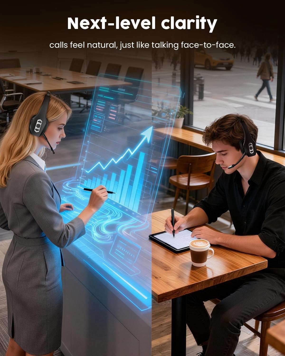 Bluetooth Headset with Charging Base Wireless Hands-Free Noise Canceling Microphone Mute Button 56-Hour Battery PC Computer Mobile Device Headset