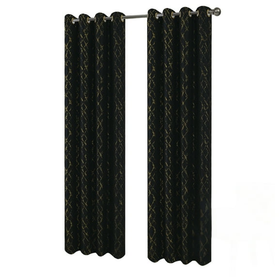 RT Designers Collection Soho Foil Jacquard Polyester Window Curtain Grommet Panel 52" x 90" Black