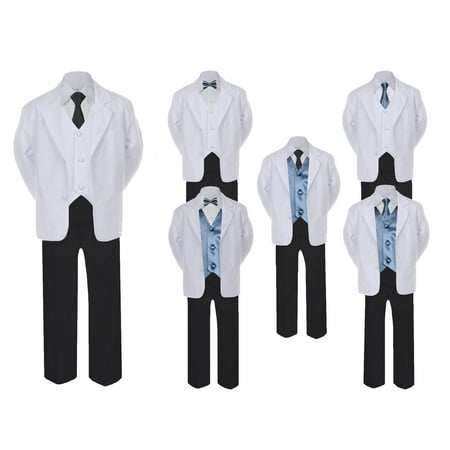 

5-7pc Formal Black White Suit Set Dark Gray Bow Long Tie Vest Boy Baby Sm-20 Teen