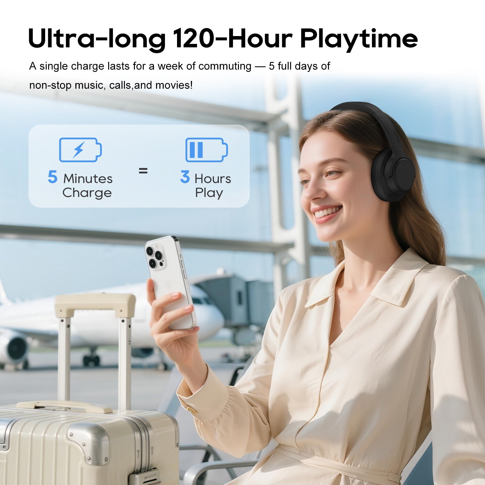 Srhythm NiceComfort 15 (2 Gen) Hybrid Noise Cancelling Wireless Headphones, Bluetooth 6.0, with Low Latency, Spatial Audio, ENC, 120Hrs,Matte Black