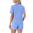 thumbnail image 3 of INSPIRE CHIC Women's Pajamas Button Down Sleepwear Short Sleeve Top with Shorts Casual Lounge Sets M Blue, 3 of 6