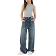 thumbnail image 4 of Pull on Wide Leg Jeans for Girls, Girls High Waisted Stretchy Baggy Trendy Tummy Control Straight Leg Jeans Denim Pants Blue A 9-10 Years, 4 of 7