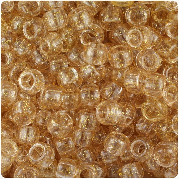 BeadTin Gold Sparkle 9mm Barrel Pony Beads (500pc)