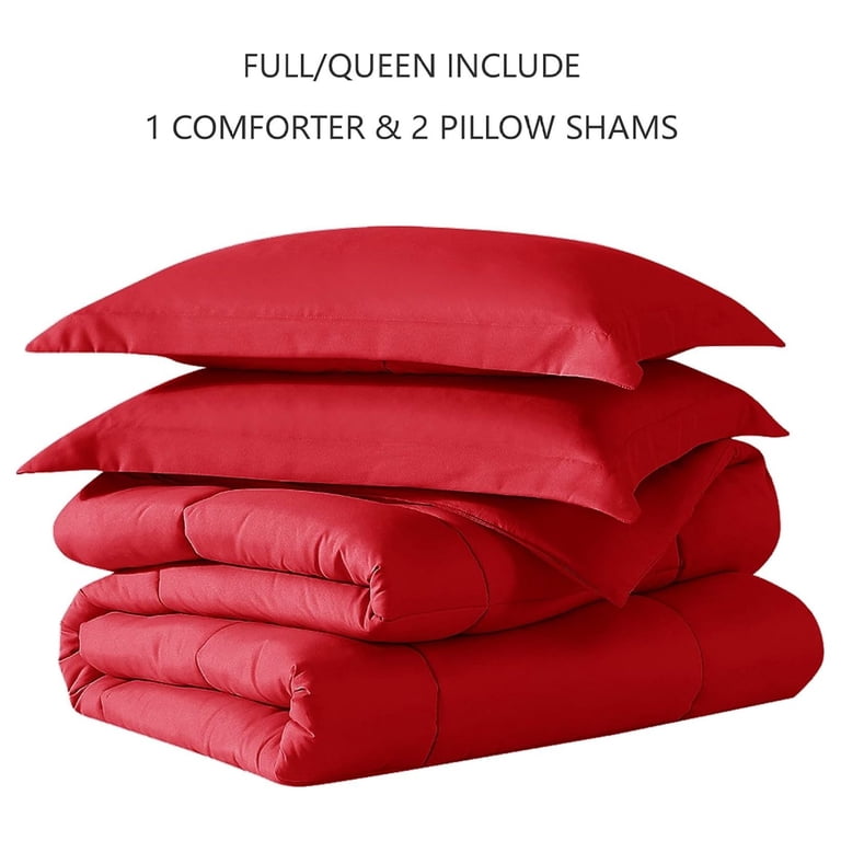 American Home Collection Down Alternative Comforter Set - Full/Queen 3 Piece, Ultra Soft Microfiber, Medium Weight, Red