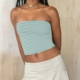 thumbnail image 5 of Striped Tube Tops for Women Teen Girls Strapless Off Shoulder Y2k Crop Bandeau Top Sleeveless Base Tee Summer (M, Mint Green), 5 of 7