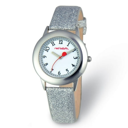 Girls' Stainless Steel Watch, Silver Glitter Leather Strap