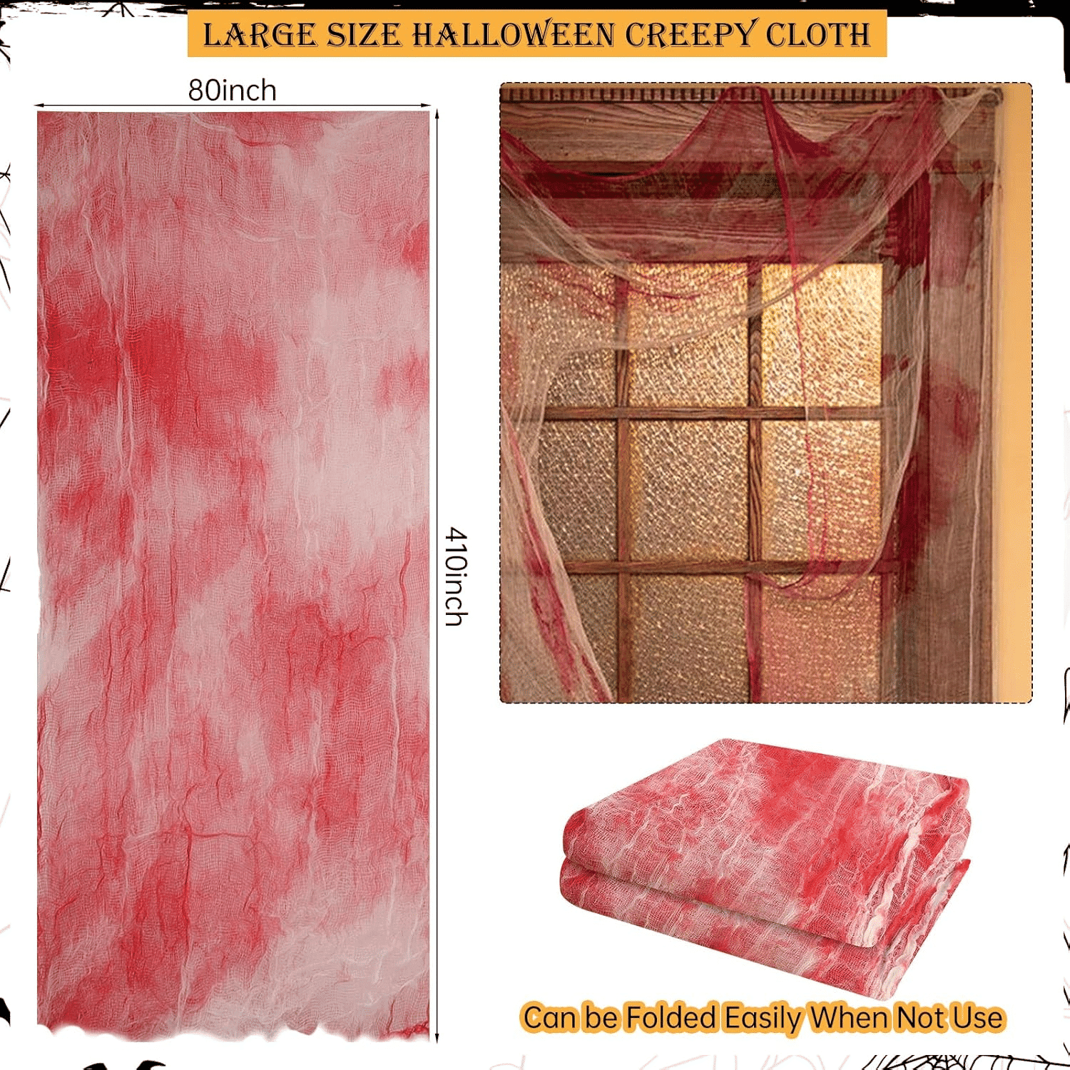 410x80 Inch Halloween Creepy Cloth Gauze Fabric in 5 Colors for Spooky Decor