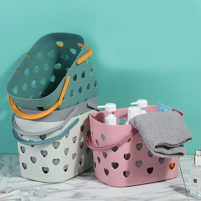 2022 Portable Shower Caddy Tote Heart Shaped Hollow Plastic Storage Basket  with Handle Box Organizer Bin