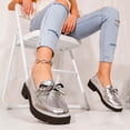 thumbnail image 4 of DIVVce Metallic Bow Accent Platform Loafers For Women Closed Toe Slip On Comfortable Footwear, 4 of 8