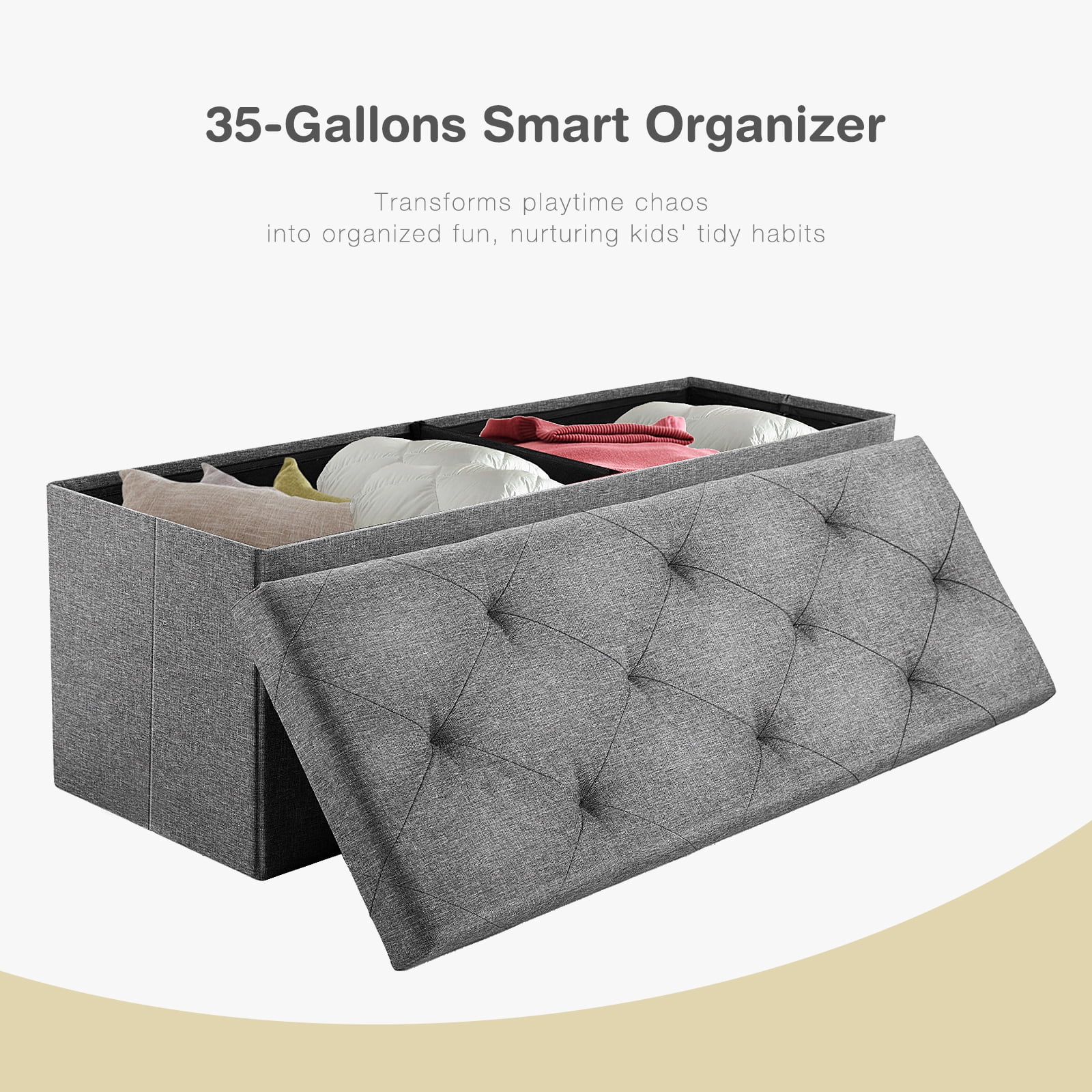 GIANNA 43" Folding Storage Ottoman Bench, Foot Rest Stool Storage Chest, Multi-functional, Gray