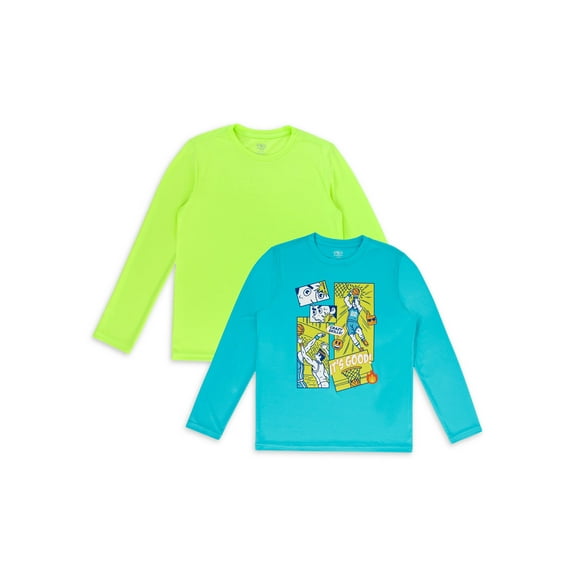 Athletic Works Boys' Long Sleeve Graphic T-shirt, 2-Pack Bundle, Sizes 4-18 & Husky