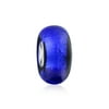 Navy Blue Murano Glass Spacer Bead Charm .925 Sterling Silver