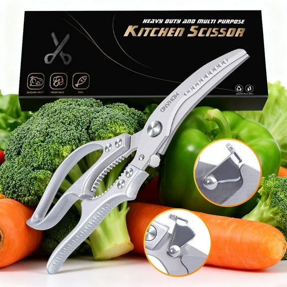 Kitchen Shears,Kepeak Stainless Steel Heavy Duty Best Poultry Shears, Multi-Purpose Kitchen Scissors, Dishwasher Safe(Straight Handle)