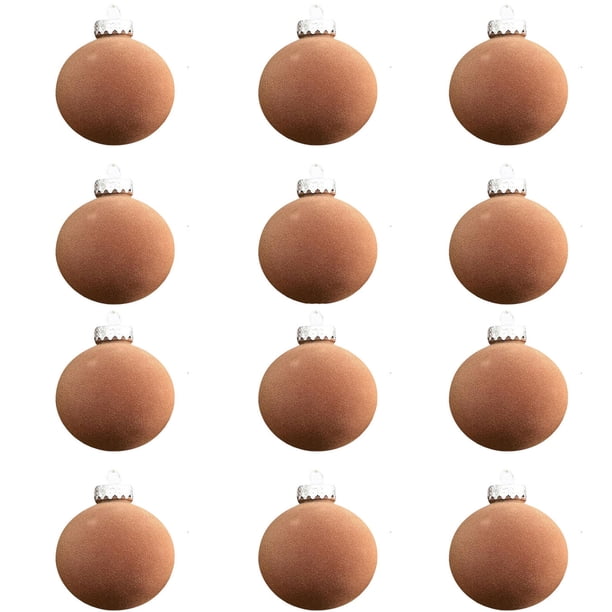 Adornos navideños neutrales Dgankt, 12 bolas navideñas de terciopelo flocadas, bolas de plástico para árbol de Navidad, adornos colgantes decorativos para árbol de Navidad de 3.14 pulgadas