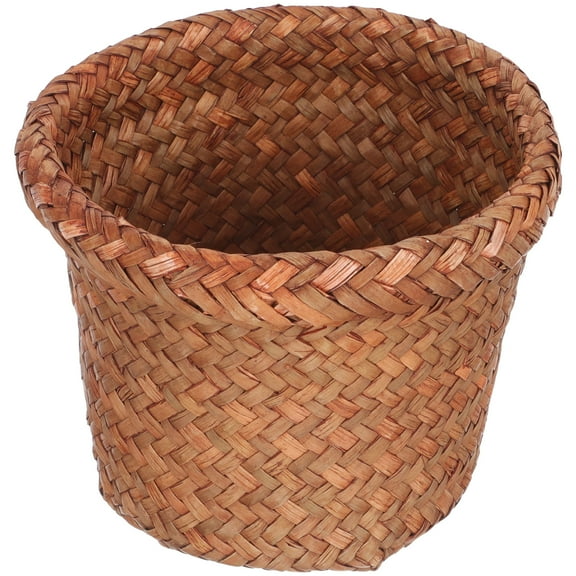 Compact Small Wicker Trash Can and Woven Storage Basket for Study Room, Stylish Organizer for Home and Office