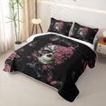 thumbnail image 3 of Homewish Spooky Halloween Skull Twin Quilt Set,Pink Rose Floral Butterfly Twin Coverlet Set,2pcs, 3 of 7