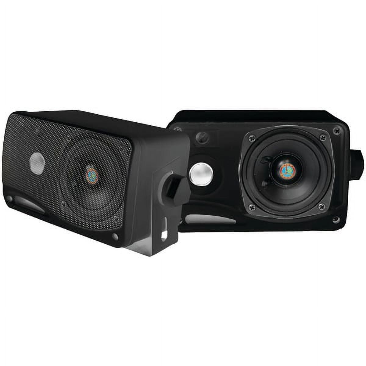 PYLE PLMR24B - 3-way Mini Box Speaker System - 3.5 Inch 200 Watt Weatherproof Marine Grade Mount Speakers - in a Heavy Duty ABS Enclosure Grill (Black)