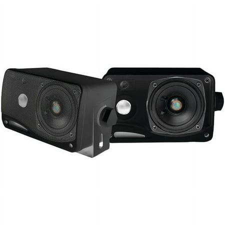 PYLE PLMR24B - 3-way Mini Box Speaker System - 3.5 Inch 200 Watt Weatherproof Marine Grade Mount Speakers - in a Heavy Duty ABS Enclosure Grill (Black)
