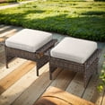 thumbnail image 3 of Gymojoy Brown Wicker 2-Piece Outdoor Ottoman Steel Frame Patio Footstools with Thick Cushion,Beige, 3 of 6