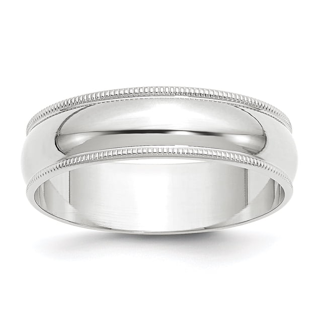 14K Or Blanc 6mm Poids Léger Mi-Grain Demi-Rond Taille de la Bande 10.5
