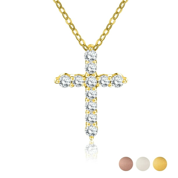 Collar con colgante de cruz de diamantes cultivados en laboratorio JeenMata en oro blanco de 18 quilates sobre plata