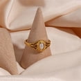 thumbnail image 3 of PAURO Imitation Pearl Rings for Women Gold Plated Stainless Steel Vintage Dainty Elegant Personalized Statement Simple Oval Charm Jewelry Gold Size 6, 3 of 6