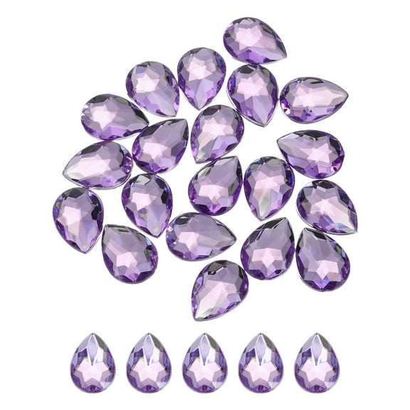 Uxcell 20PCS Flat Back Acrylic Teardrop Gems 18x25mm Artificial Rhinestones for DIY Crafts Bead Light Purple