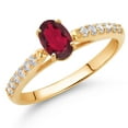thumbnail image 2 of Gem Stone King 10K Yellow Gold Ruby Red Mystic Topaz and White Lab Grown Diamond Engagement Ring for Women (0.68 Cttw, Oval 6X4MM, Gemstone Birthstone, Size 9), 2 of 4