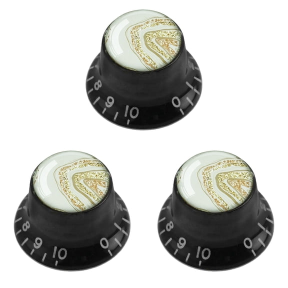 LOOKSEVEN 3Pcs Guitar Reflector Knob For Les Paul SG - 3 Base Colors 10 Marble Top Options-Black knob - 01