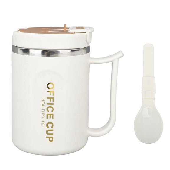 Rupoun 304 Stainless Steel Double‑Layer Insulated Coffee Mug 500ml with Leak‑Proof Lid, Handle & Spoon – Anti‑Scald, Stylish Design