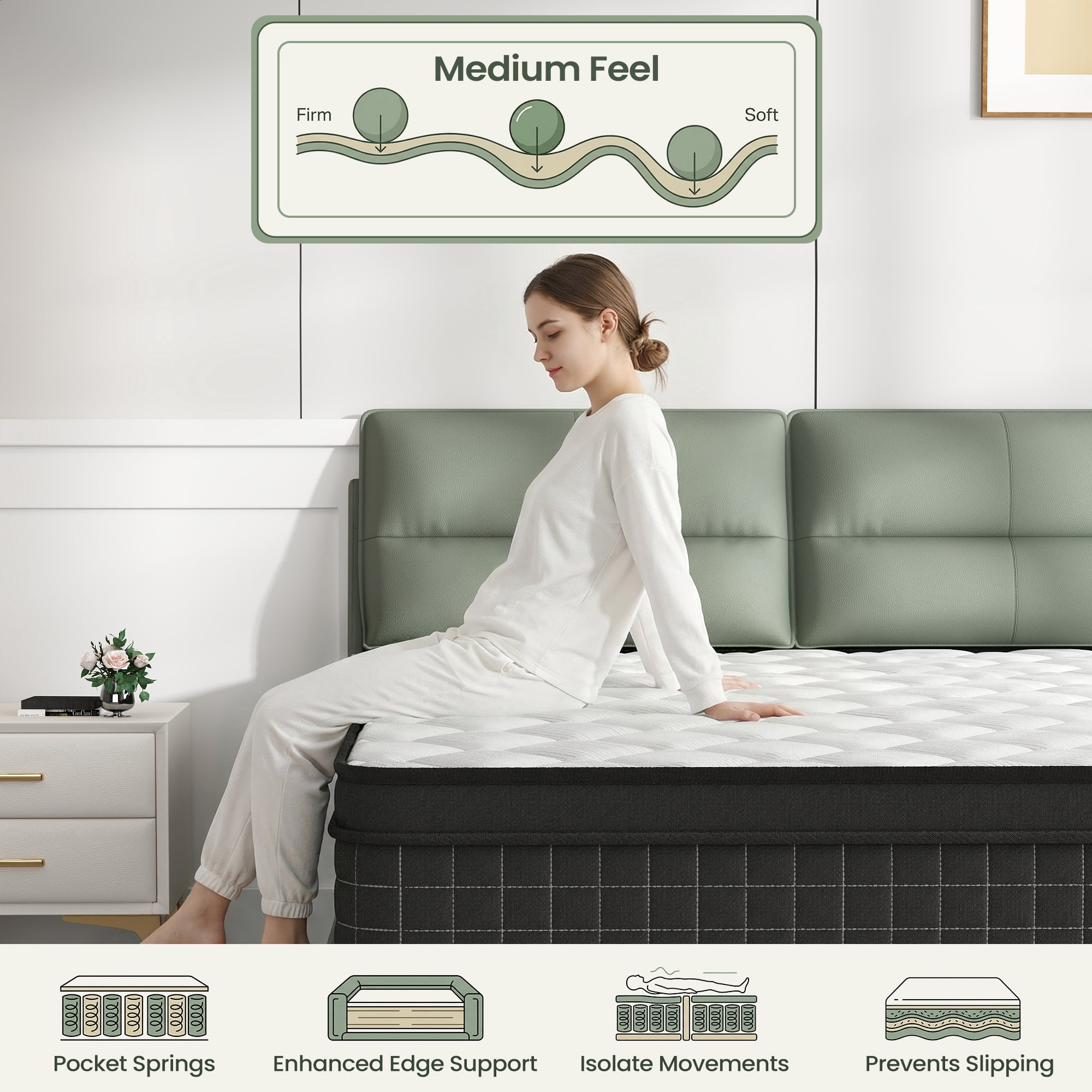 King Size 12" Hybrid Mattress - Gel Memory Foam & Pocket Springs, Medium Firm Feel, Motion Isolation, Pressure Relief, CertiPUR-US