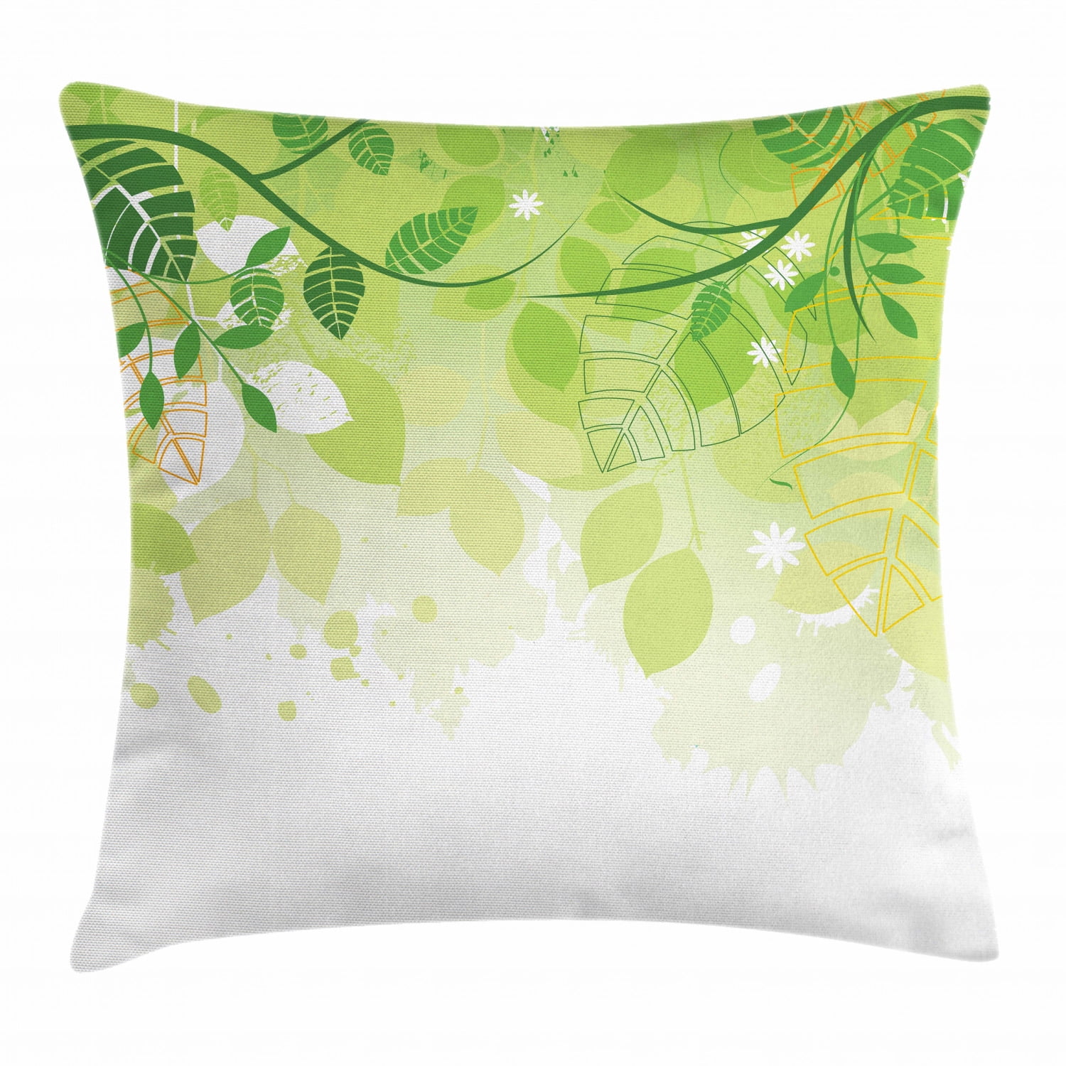 Green Leaf Throw Pillow Cushion Cover, Flourishing Springtime Abstract