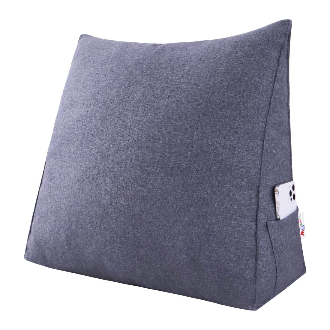 WOWMAX Reading Pillow Bed Wedge Large Adult Backrest Lounge Cushion with Pocket Firm Back Support for Sitting Up in Bed Couch Without arms for GERD Heartburn Dark Grey 23.5 Inches