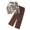 b03-0813cmj-Brown, variant on Girls Plus Size Vacation 2 Piece Outfits Floral V Neck 3/4 Sleeve Blouse Tops and Pants Casual Sets Girls Fashion
