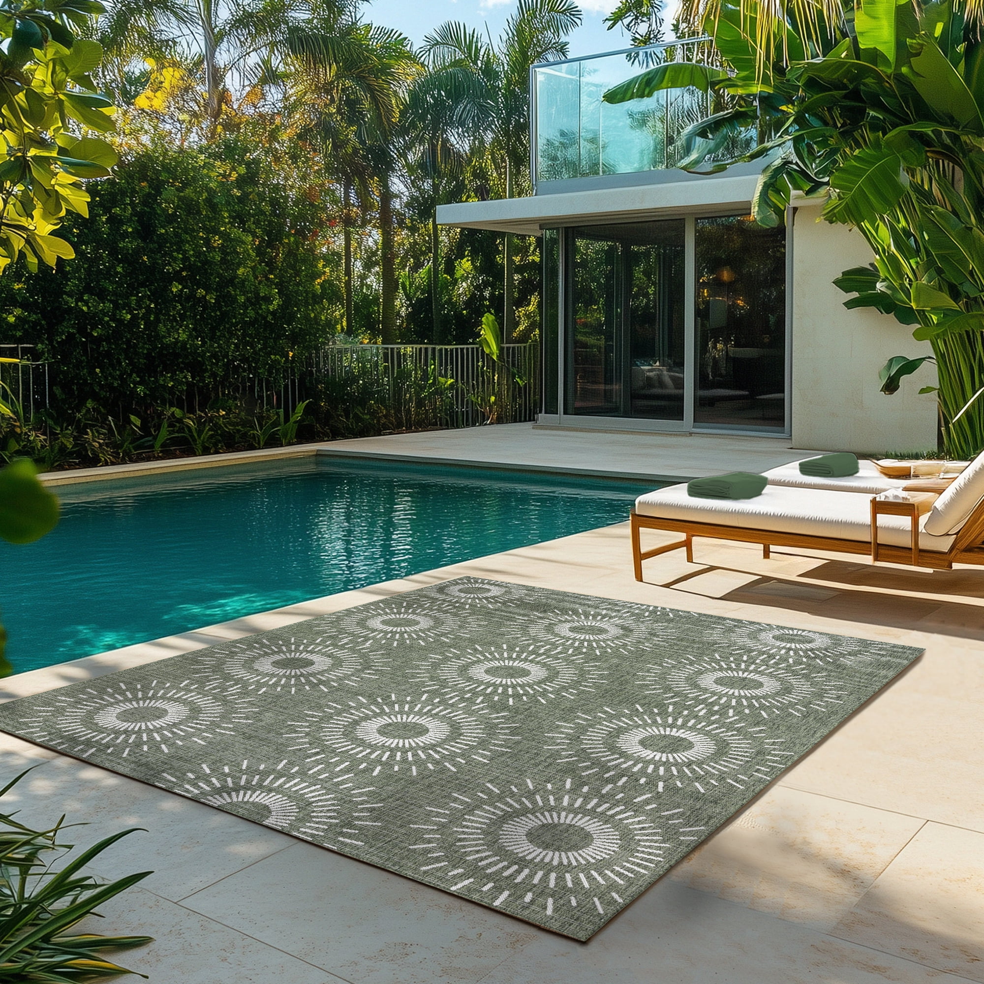 Gertmenian Tropea Tiaret Modern Geometric Green UV Resistant Flatweave Indoor Outdoor Area Rug, 6x9