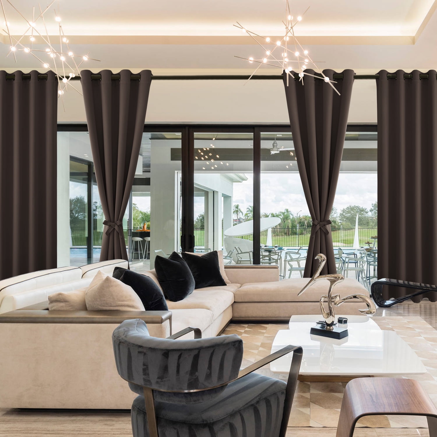 Hiasan Blackout Curtains for Bedroom, 42 x 63 Inches Length - Thermal Insulated & Light Blocking Window Curtains for Living Room, 2 Drape Panels Sewn with Tiebacks, Brown