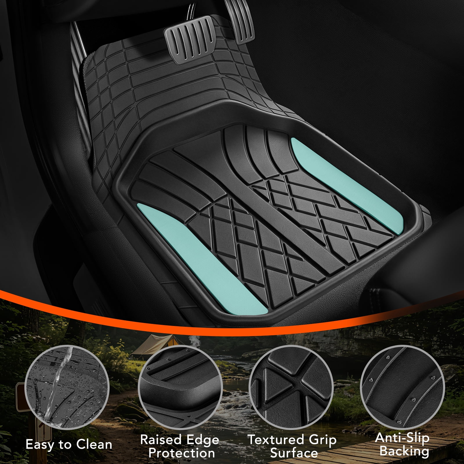 Auto Drive Rubber Car Floor Mats, Trim-to-Fit All-Weather Interior Protection, Waterproof Easy-Clean, Green