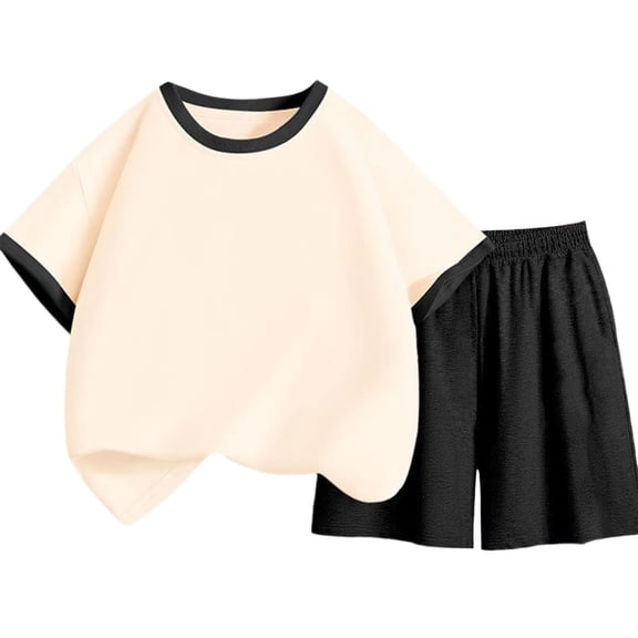 FSYBOA Girls Casual Outfit Sets, 2 Piece Summer Crewneck Relaxed Kids Clothing Set Black Size 10-12T