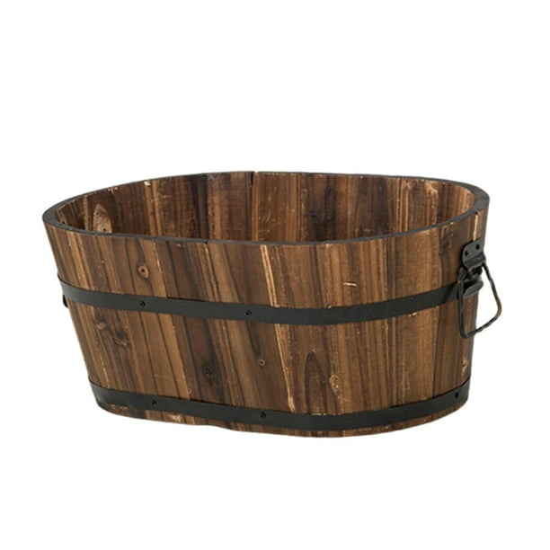 Maceta de madera estilo barril, decorativa, multiusos, rústica, para plantas Pequeño