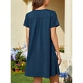thumbnail image 4 of ValueVibe Nightgowns for Women Crew Neck Sleepshirt Short Sleeve Sleepwear Henley Button House Dress with Pockets, Navy 3XL, 4 of 6