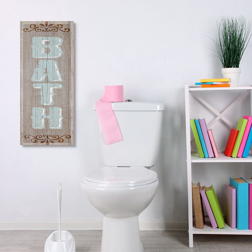 Stupell Industries Rustic Charm Bath Sign Blue Brown Family Bathroom Canvas Wall Art Design by Art Licensing Studio