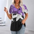 thumbnail image 2 of Womens Plus Size Tops Summer Short Sleeve T-Shirts Loose Casual Pleated Tunic Tops Dressy Front Ruched Flowy Shirt Cute Floral Print Blouses V Neck Pullover Top for Women, 2 of 7