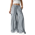 thumbnail image 3 of Women's Wave Textured Wide Leg Cargo Pants, Trendy Design Lightweight Drawstring Elastic Waist Full Length Casual Trousers with Pockets for Office Daily Travel | TruBelle,Gray L, 3 of 7