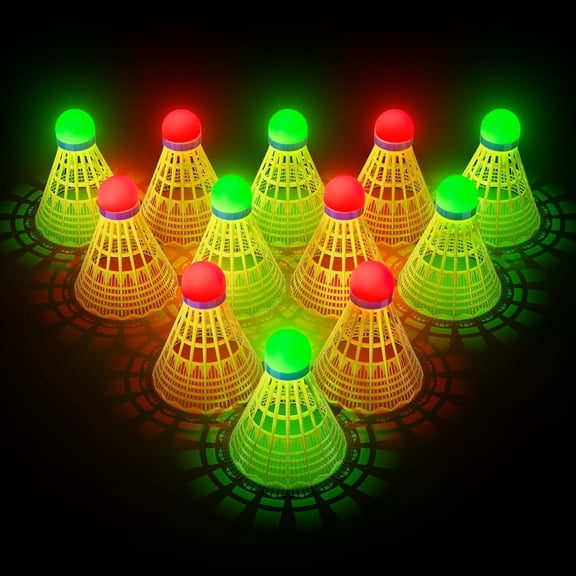 BESTSKY Led Badminton Birdies 6/12 Pcs,360° Glow in the Dark Nylon Shuttlecocks for Night Play,2 Color Impact-Resistant Light Up Balls with Stable Glowing,Outdoor Backyard Family Games