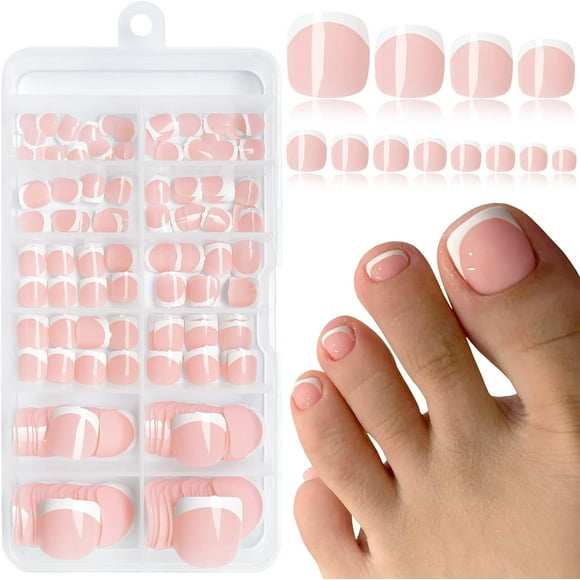 shiyou-240pc Press on Toenails for Women Toe Press on Nails French Tip Toe Nail Press ons with Adhesive Tabs, Glue on Fake Toe Nail Tips False Acrylic Toenails Press ons Artifitial Fake Toenails-B